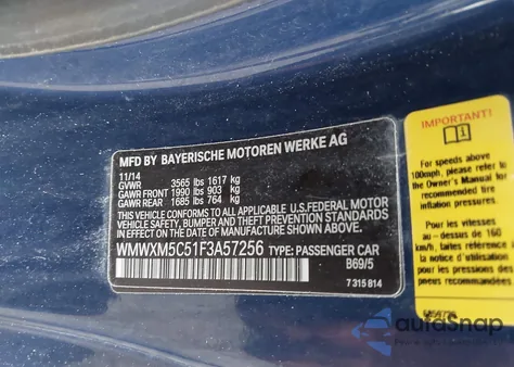 2015 Mini Hardtop Cooper from USA, damaged, VIN WMWXM5C51F3A57256